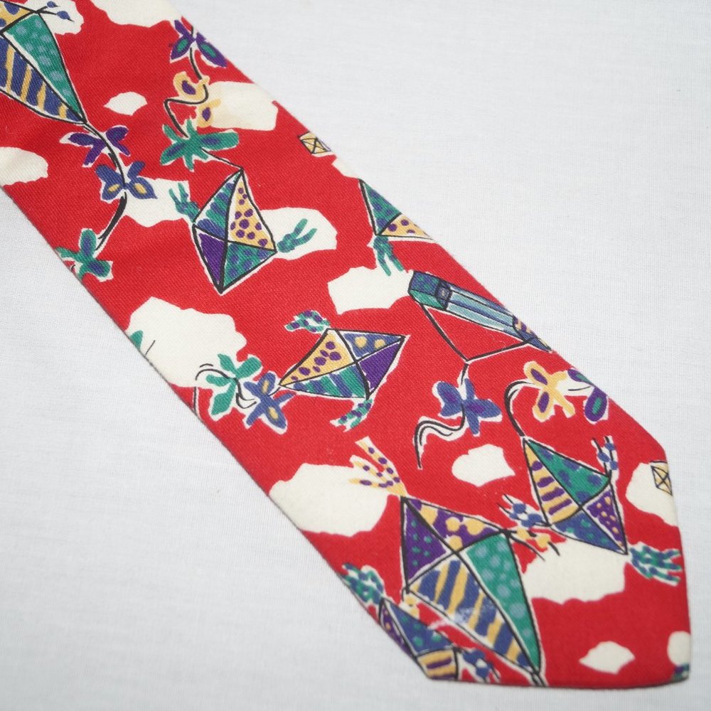 Lands End Mens Tie Kite Flying Kites Red Cotton